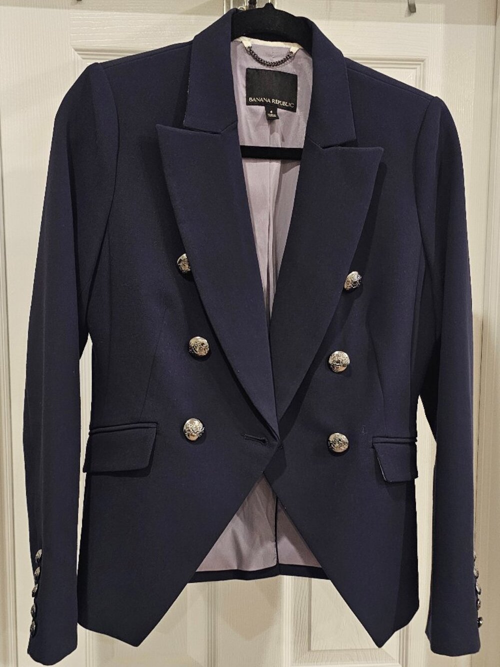 Banana Republic Navy Preppy Military Style Double Breasted Blazer